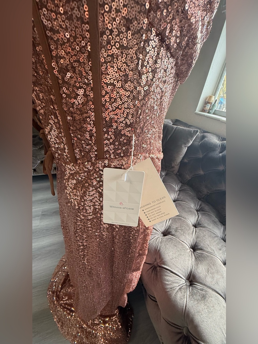 Witness of Love Rose Gold Sequin Formal Gown – Size Large (Fits US 10-12) - Picture 10 of 12
